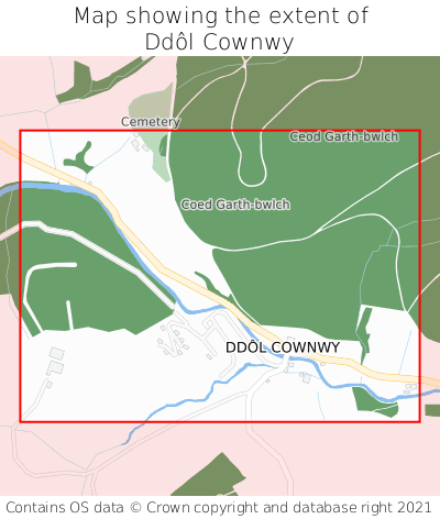 Map showing extent of Ddôl Cownwy as bounding box