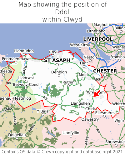 Map showing location of Ddol within Clwyd