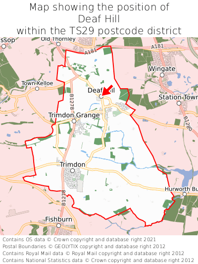 Map showing location of Deaf Hill within TS29