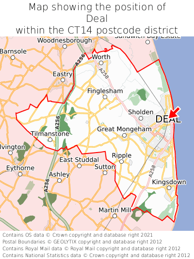 Map showing location of Deal within CT14