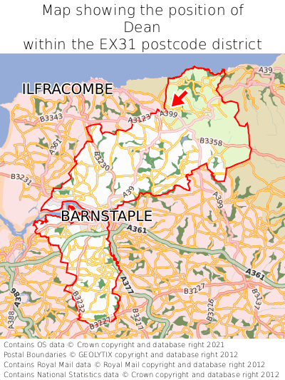 Map showing location of Dean within EX31