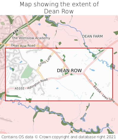 Map showing extent of Dean Row as bounding box