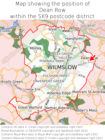 Map showing location of Dean Row within SK9