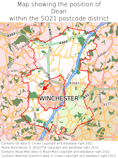 Map showing location of Dean within SO21