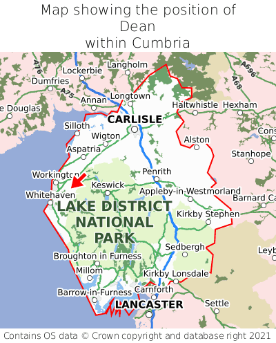 Map showing location of Dean within Cumbria