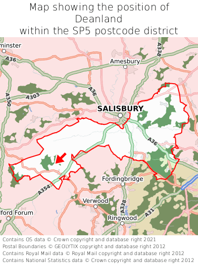 Map showing location of Deanland within SP5