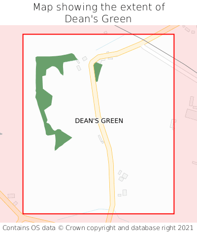 Map showing extent of Dean's Green as bounding box