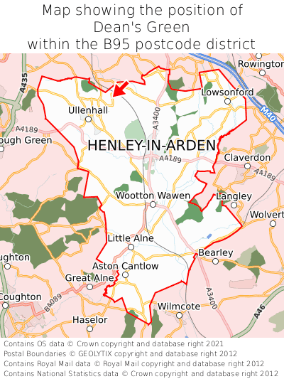 Map showing location of Dean's Green within B95