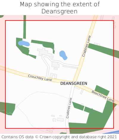 Map showing extent of Deansgreen as bounding box