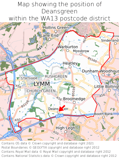 Map showing location of Deansgreen within WA13