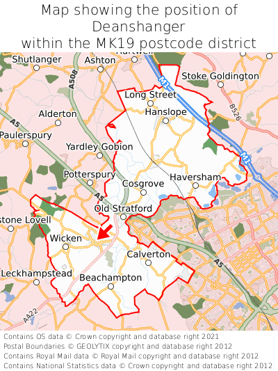 Map showing location of Deanshanger within MK19