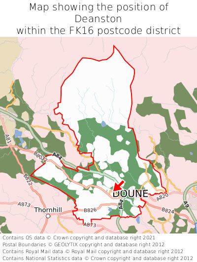 Map showing location of Deanston within FK16