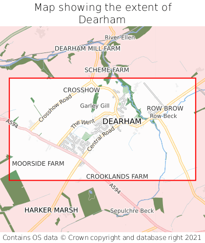 Map showing extent of Dearham as bounding box