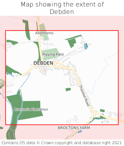 Map showing extent of Debden as bounding box