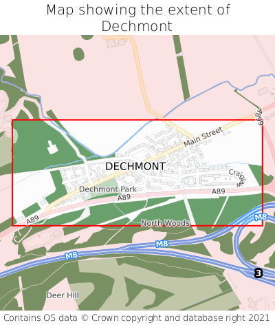 Map showing extent of Dechmont as bounding box