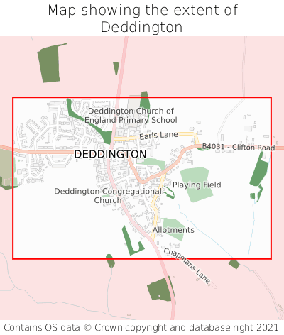 Map showing extent of Deddington as bounding box
