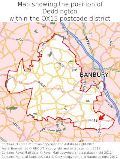 Map showing location of Deddington within OX15