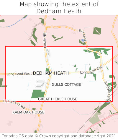 Map showing extent of Dedham Heath as bounding box
