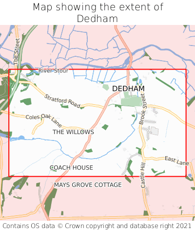 Map showing extent of Dedham as bounding box
