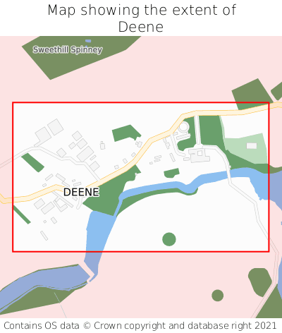 Map showing extent of Deene as bounding box