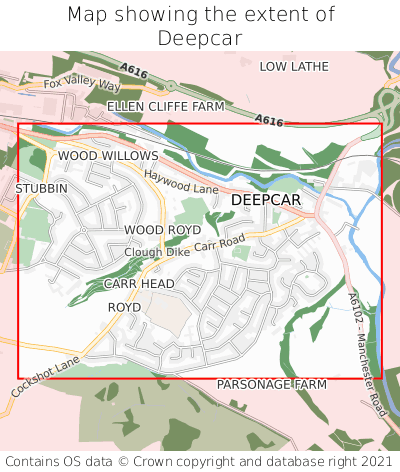 Map showing extent of Deepcar as bounding box