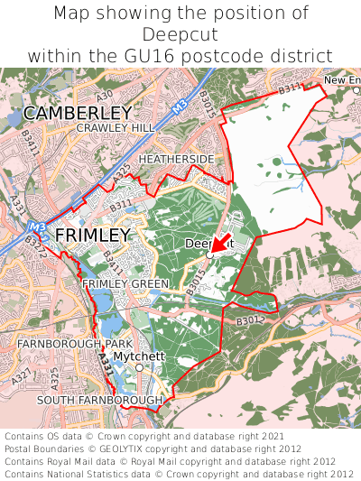 Map showing location of Deepcut within GU16