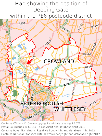 Map showing location of Deeping Gate within PE6