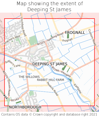 Map showing extent of Deeping St James as bounding box