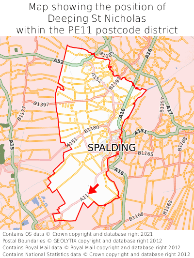 Map showing location of Deeping St Nicholas within PE11