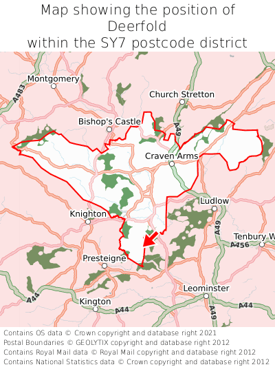 Map showing location of Deerfold within SY7