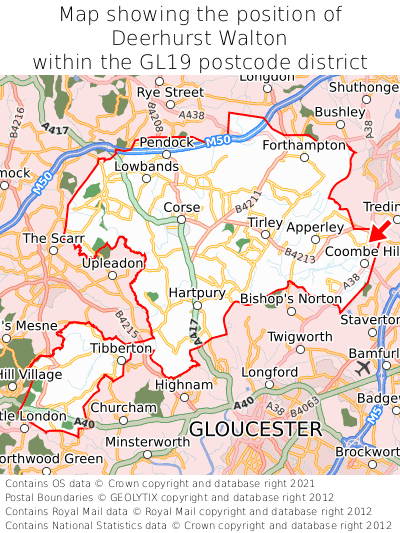 Map showing location of Deerhurst Walton within GL19