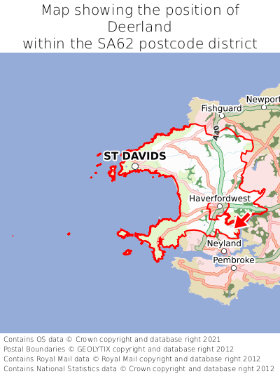 Map showing location of Deerland within SA62