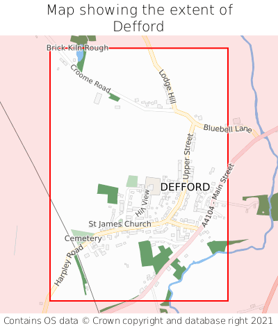 Map showing extent of Defford as bounding box