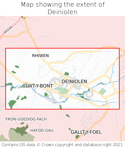 Map showing extent of Deiniolen as bounding box