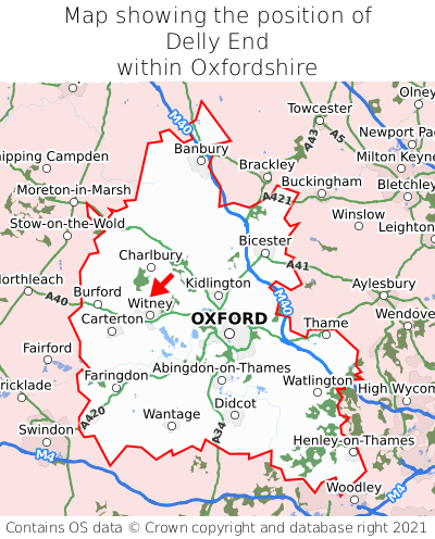 Map showing location of Delly End within Oxfordshire