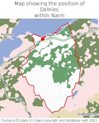 Map showing location of Delnies within Nairn