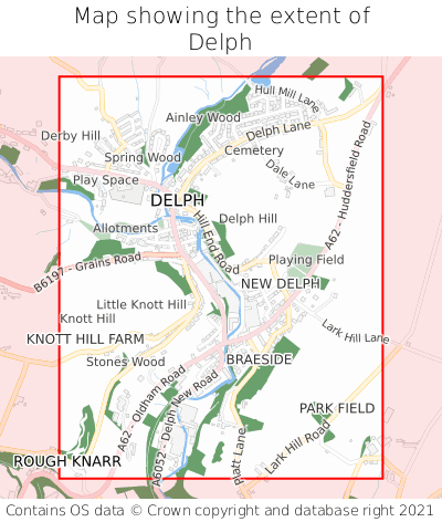 Map showing extent of Delph as bounding box