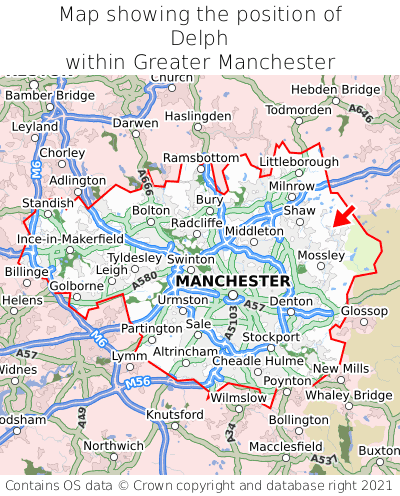 Map showing location of Delph within Greater Manchester