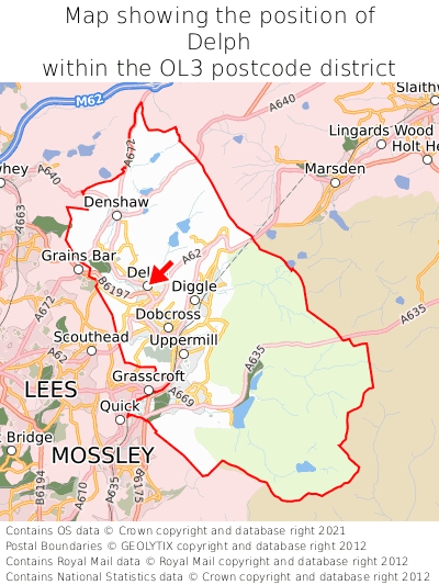 Map showing location of Delph within OL3