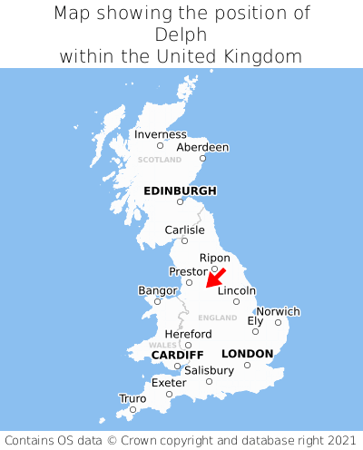 Map showing location of Delph within the UK
