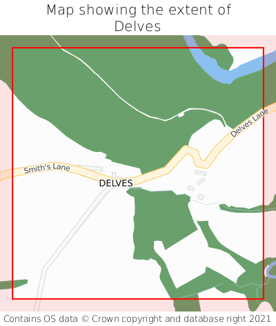 Map showing extent of Delves as bounding box