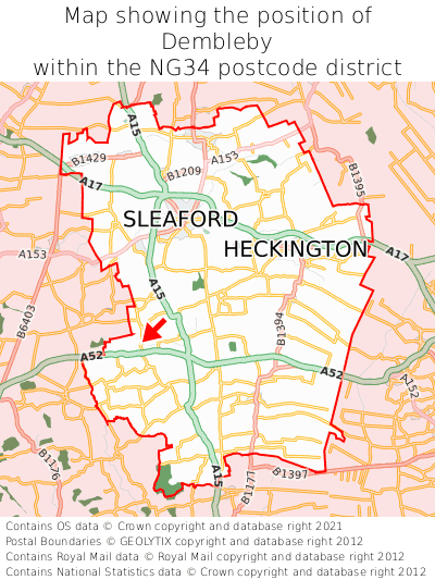 Map showing location of Dembleby within NG34