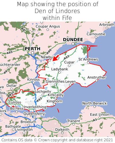 Map showing location of Den of Lindores within Fife
