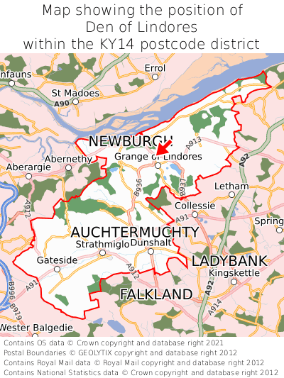 Map showing location of Den of Lindores within KY14