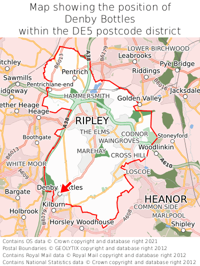 Map showing location of Denby Bottles within DE5