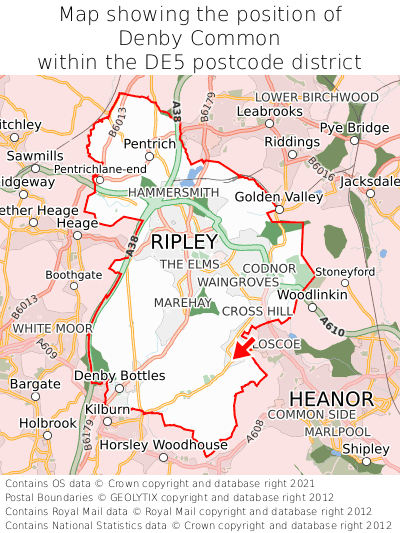 Map showing location of Denby Common within DE5