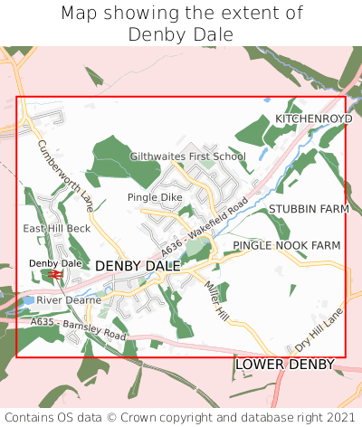 Map showing extent of Denby Dale as bounding box