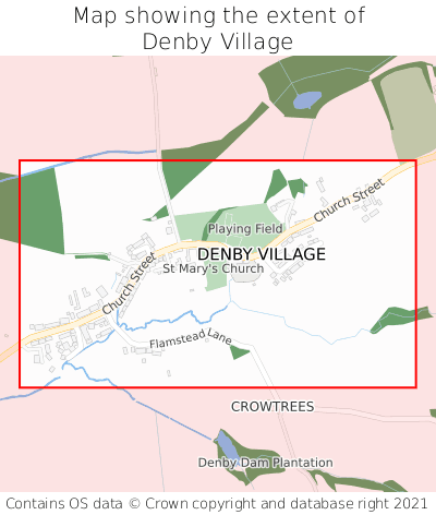 Map showing extent of Denby Village as bounding box