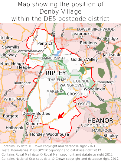 Map showing location of Denby Village within DE5