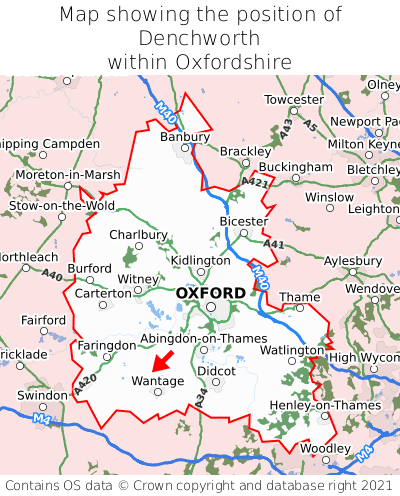 Map showing location of Denchworth within Oxfordshire